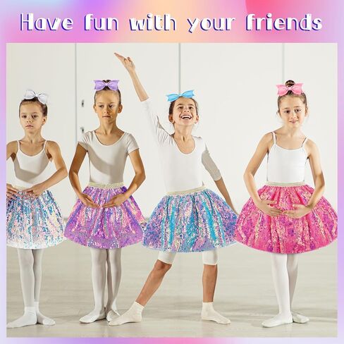 Panitay 8 Pcs Glittering Tutu Skirt Layered Tutu Skirt Sequin Tulle Dance Skirts Princess Ballet Dress with 6 Inch Hair Bows Clips for Girls Christmas Costumes Multicolor in Saudi Arabia