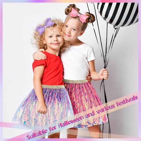 Panitay 8 Pcs Glittering Tutu Skirt Layered Tutu Skirt Sequin Tulle Dance Skirts Princess Ballet Dress with 6 Inch Hair Bows Clips for Girls Christmas Costumes Multicolor in Saudi Arabia