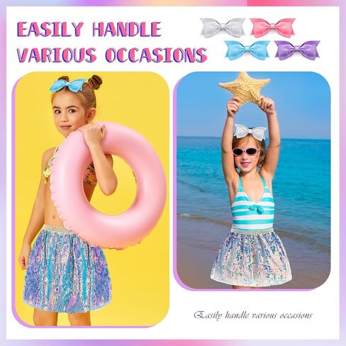Panitay 8 Pcs Glittering Tutu Skirt Layered Tutu Skirt Sequin Tulle Dance Skirts Princess Ballet Dress with 6 Inch Hair Bows Clips for Girls Christmas Costumes Multicolor in Saudi Arabia
