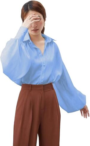 بلوزة نسائية من wearVAST ذات أصفاد واسعة على الطراز الفيكتوري قميص عتيق بأكمام طويلة على شكل أسقف كلاسيكي فضفاض مناسب رسمي وأنيق in Kuwait