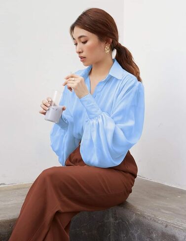بلوزة نسائية من wearVAST ذات أصفاد واسعة على الطراز الفيكتوري قميص عتيق بأكمام طويلة على شكل أسقف كلاسيكي فضفاض مناسب رسمي وأنيق in Kuwait
