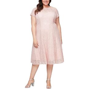 S.L. Fashions Women's Plus Size Sequin Lace Fit and Flare Dress