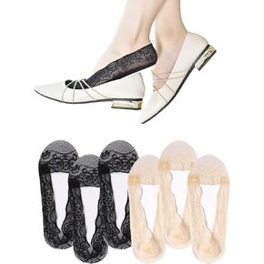 Fixseed Women No Show Socks 6 Pairs Lace Socks Non Slip Invisible Socks for Women, Low Cut Womens Socks with Lace Trim