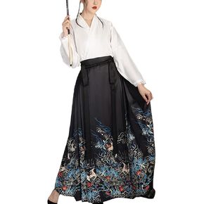 Women's Modern Hanfu Outfit Cross Collar Hanfu Shirt Horce Face Pleated Skirt Ming Dynasty Mamianqun Chinese Ancient Costume in Saudi Arabia