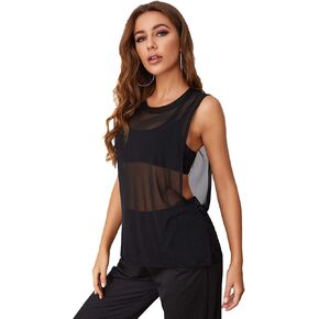 قمصان رياضية للسيدات من SweatyRocks للتمرين واليوجا، قمصان شبكية شفافة لممارسة التمارين الرياضية، قمصان بدون أكمام واسعة