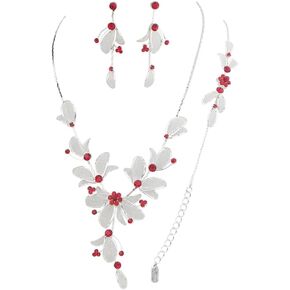 Rosemarie Collections Women's 3 Piece Rhinestone Crystal And Metal Mesh Floral Statement Necklace Bracelet Earring Jewelry Set, 17"+4" Extender in Kuwait