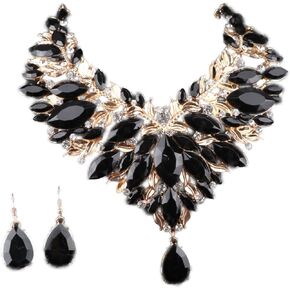 Fashion Women Bridal Costume Choker Statement Crystal Necklaces Earring Collar Boho Jewelry Sets