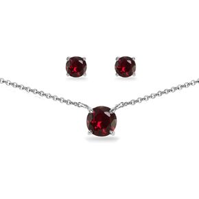 B. BRILLIANT Sterling Silver Genuine, Created or Simulated Gemstone Round Short Choker Necklace & Stud Earrings Jewelry Set for Women Girls Bridesmaids in Kuwait