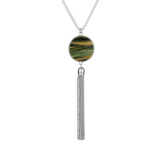 Long Tassel Pendant Necklaces For Women - Faux Pearl Necklace with Silver Chain, Fashion Jewelry For Lady