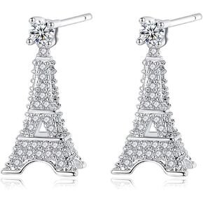 YuRocker Heart Key Paris Eiffel Tower Pendant Necklace/Earrings Long Women Girl - Silver Tone Jewelry (Earrings) in Saudi Arabia
