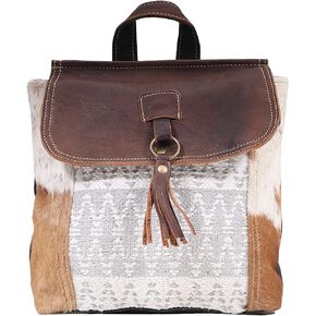 Myra Bag Hanging Buckle Upcycled Canvas & Cowhide Leather Backpack S-1609 in Saudi Arabia