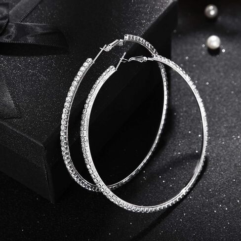 Large Rhinestone Hoop Earrings Shining Crystal Rhinestone Dangle Big Hoop Earrings for Women Girls Wedding Party Favor, 80 mm in Saudi Arabia