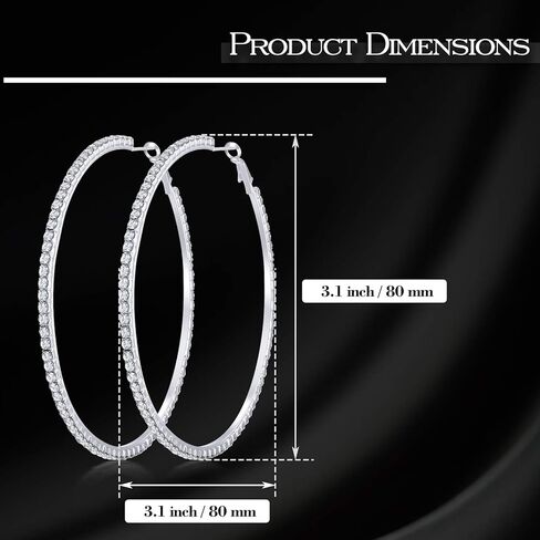 Large Rhinestone Hoop Earrings Shining Crystal Rhinestone Dangle Big Hoop Earrings for Women Girls Wedding Party Favor, 80 mm in Saudi Arabia