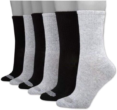 Hanes Women's Crew 6-Pack Breathable Comfort Toe Cushioned Heel Socks, Black / Grey, Shoe Size: 5-9 in Saudi Arabia