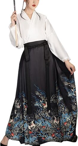 Women's Modern Hanfu Outfit Cross Collar Hanfu Shirt Horce Face Pleated Skirt Ming Dynasty Mamianqun Chinese Ancient Costume in Saudi Arabia