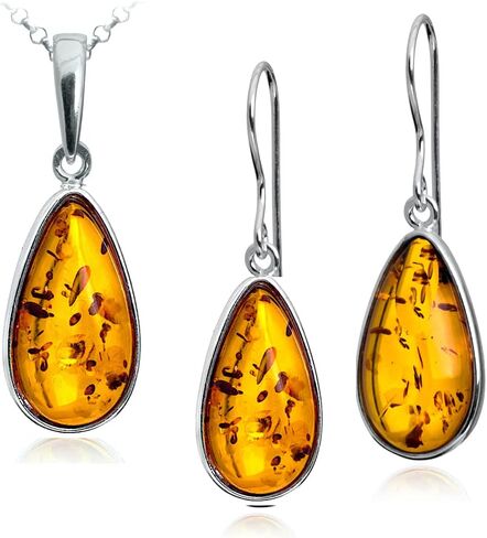 Ian and Valeri Co. Amber Sterling Silver Classic Earrings Pendant Necklace 18 Inches Jewelry Set in Saudi Arabia