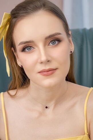 B. BRILLIANT Sterling Silver Genuine, Created or Simulated Gemstone Round Short Choker Necklace & Stud Earrings Jewelry Set for Women Girls Bridesmaids in Kuwait