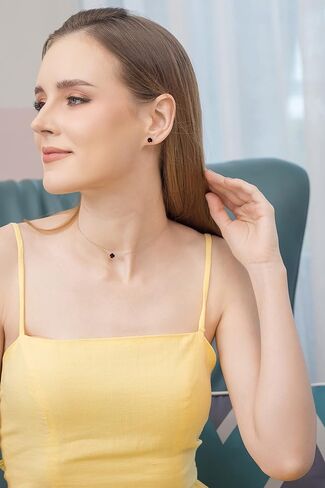 B. BRILLIANT Sterling Silver Genuine, Created or Simulated Gemstone Round Short Choker Necklace & Stud Earrings Jewelry Set for Women Girls Bridesmaids in Kuwait