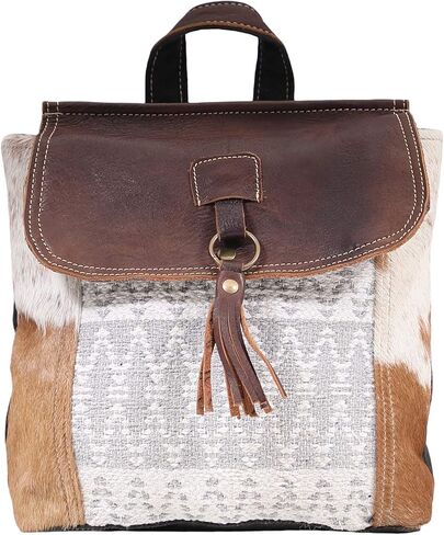 Myra Bag Hanging Buckle Upcycled Canvas & Cowhide Leather Backpack S-1609 in Saudi Arabia