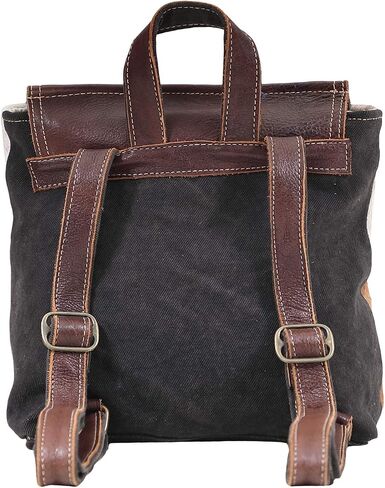 Myra Bag Hanging Buckle Upcycled Canvas & Cowhide Leather Backpack S-1609 in Saudi Arabia