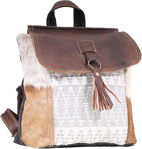 Myra Bag Hanging Buckle Upcycled Canvas & Cowhide Leather Backpack S-1609 in Saudi Arabia