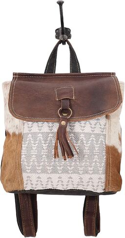Myra Bag Hanging Buckle Upcycled Canvas & Cowhide Leather Backpack S-1609 in Saudi Arabia
