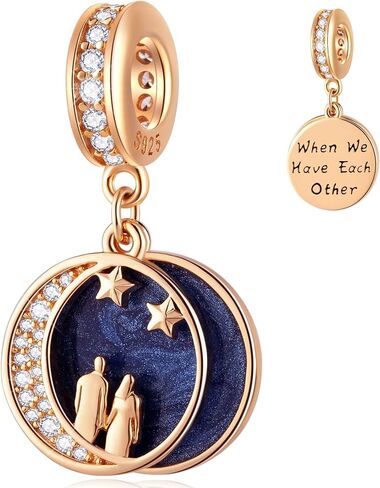 Rose Gold Valentines Day Charms fits European Bracelet, Couple Lovers Charms, My Wife Charm, Heartbeat, Star Crescent Moon Dangle, Knotted Heart Charm in 925 Sterling Silver, Gifts for Boys/Girls in Saudi Arabia