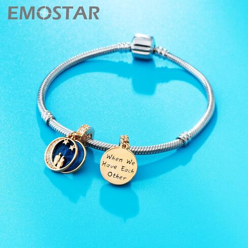 Rose Gold Valentines Day Charms fits European Bracelet, Couple Lovers Charms, My Wife Charm, Heartbeat, Star Crescent Moon Dangle, Knotted Heart Charm in 925 Sterling Silver, Gifts for Boys/Girls in Saudi Arabia