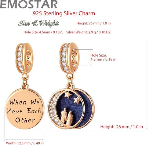 Rose Gold Valentines Day Charms fits European Bracelet, Couple Lovers Charms, My Wife Charm, Heartbeat, Star Crescent Moon Dangle, Knotted Heart Charm in 925 Sterling Silver, Gifts for Boys/Girls in Saudi Arabia