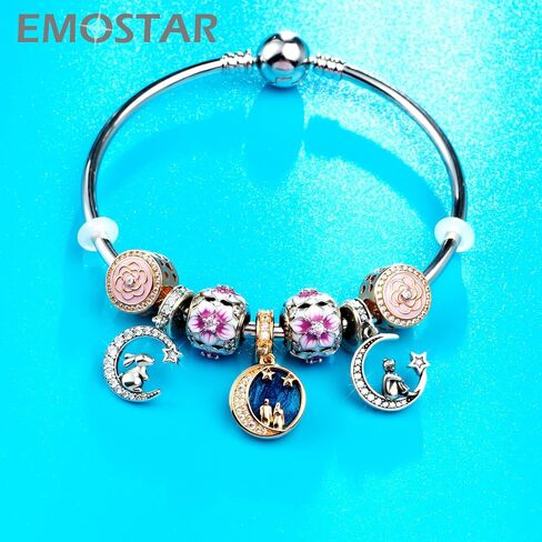 Rose Gold Valentines Day Charms fits European Bracelet, Couple Lovers Charms, My Wife Charm, Heartbeat, Star Crescent Moon Dangle, Knotted Heart Charm in 925 Sterling Silver, Gifts for Boys/Girls in Saudi Arabia
