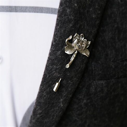 Ancient Lotus Brooch Pin for Men Women Personalized Vintage Gold Silver Carved Pool Pond Flower Elegant Traditional Suit Clothes Dress Decoration Jewelry Gifts in Kuwait