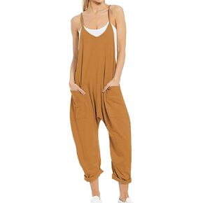 Bankeng Women's Casual V Neck Sleeveless Jumpsuits Spaghetti Strap Baggy Overalls Harem Pants with Pocket in Kuwait