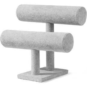 Flexzion Black Velvet Hovering 2 Tier T-bar Jewelry Stand Display Storage Store Rack - قابل للإزالة قلادة سوار حلق الإسورة المعلقات خلخال برج ساعة مفتاح حامل منظم للنساء الرجال فتاة in Saudi Arabia