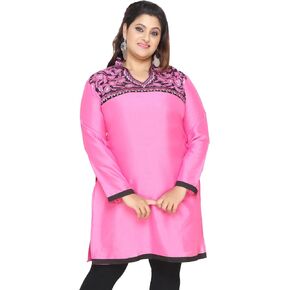 Maple Clothing Women's Embroidered Plus Size Silk Indian Kurtis Tunic Top in Kuwait