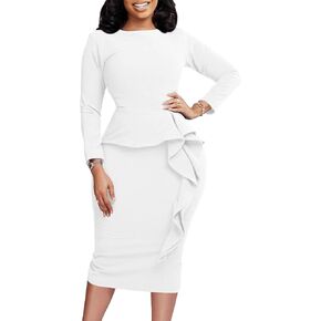 Mizoci Women's Sexy Long Sleeve Elegant Bodycon Ruffle Formal Midi Cocktail Party Dress