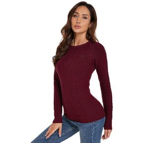 AmélieBoutik Women Crewneck Raglan Long Sleeve Cable Knit Sweater