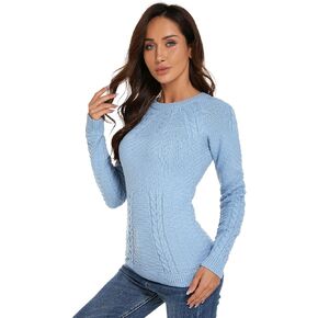 AmélieBoutik Women Crewneck Raglan Long Sleeve Cable Knit Sweater in Kuwait