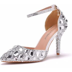 Royal Blue Rhinestone Sandals Thin High Heels Pointed Toe Sandals Blue Crystal Heels Shoes Fashion High Heel Shoes