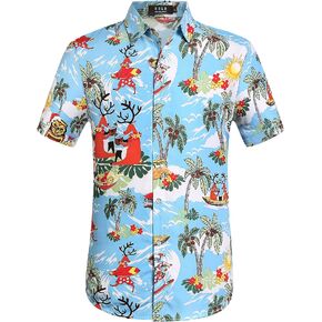 SSLR Men's Santa Claus Party Tropical Ugly Hawaiian Christmas Shirts in Kuwait