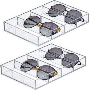 Amazing Abby - Soleil - Acrylic 4-Compartment Sunglass Organizer, Plastic Eyeglass Display Case, Transparent Jewelry Storage Tray, Clear Beauty Supply Holder, Great for Bedroom and Bathroom in Kuwait