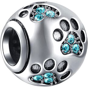 EMOSTAR Dog Paw Print Charms with Various Birthstone Crystals, 925 Sterling Silver Pawprint Beads for 3mm Snake Chain, Pet Lover Gifts for European Women Bracelet in Kuwait