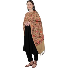 Zamour Kashmir Women Stole Scarf Wrap Shawl with Indian Embroidery Flower - 6379