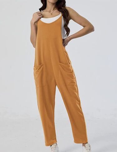 Bankeng Women's Casual V Neck Sleeveless Jumpsuits Spaghetti Strap Baggy Overalls Harem Pants with Pocket in Kuwait