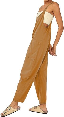 Bankeng Women's Casual V Neck Sleeveless Jumpsuits Spaghetti Strap Baggy Overalls Harem Pants with Pocket in Kuwait