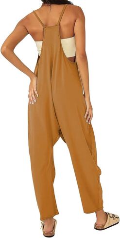 Bankeng Women's Casual V Neck Sleeveless Jumpsuits Spaghetti Strap Baggy Overalls Harem Pants with Pocket in Kuwait