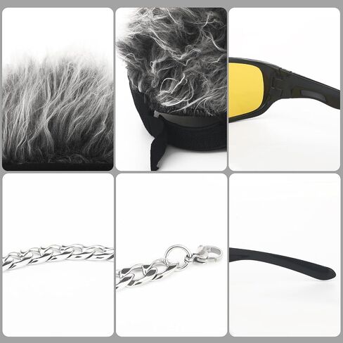 Ramede 4 Pcs Halloween Hair Fake Hat Celebrity Chef Funny Wig Spiked Visor with Goatee and Beard for Men Stainless Steel Chain Polarized Sunglasses Cosplay Costume Set for Halloween Theme Party in Saudi Arabia