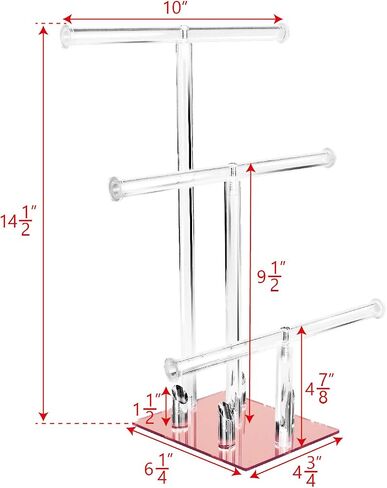 حامل عرض مجوهرات من الأكريليك مكون من 3 طبقات من Ikee Design مع حامل حلقي للمتجر والمعارض التجارية والعرض وديكور المنزل، شفاف، 10 عرض × 6 1/4 عمق × 14 1/2 ارتفاع in Kuwait