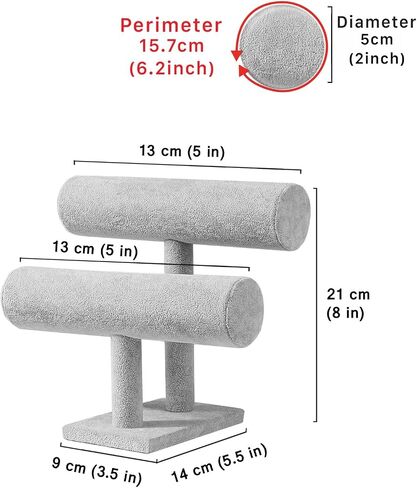 Flexzion Black Velvet Hovering 2 Tier T-bar Jewelry Stand Display Storage Store Rack - Removable Necklace Bracelet Earring Bangle Pendants Anklet Tower Watch Key Holder Organizer For Women Men Girl in Saudi Arabia