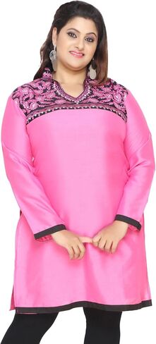 Maple Clothing Women's Embroidered Plus Size Silk Indian Kurtis Tunic Top in Kuwait