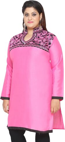 Maple Clothing Women's Embroidered Plus Size Silk Indian Kurtis Tunic Top in Kuwait